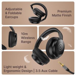 Studio Evo 70hrs Playtime Wireless Over Ear Headphones with HD Mic, Low-Latency Game/Movie/Music Modes, Punchy Bass, BT5.3, Dual Device Pairing, Voice Assistant & Type-C Fast Charging (Black)