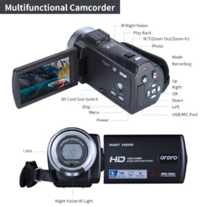 Camcorders HDV-V12 HD 1080P Video Camera Recorder Infrared Night Vision Camera Camcorders with 16G SD Card and 2 Batteries