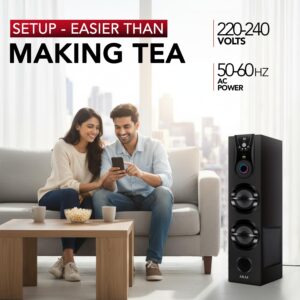 Tower Bluetooth Wireless Speaker 50W with Remote - 1 Year Warranty | Home Theater System 5.25" Woofer | Karaoke mic, LED Display, Deep Bass, FM, AUX, USB | Supports TV, PC & Smartphone (HA-TS50)
