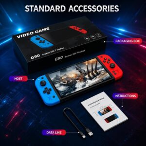 G90 7-Inch Full HD Handheld Video Game Console with 21+ Emulators, 64GB Preloaded Games, Wireless Gaming Controller, Professional Gaming Chip, Portable Retro Arcade Gaming Console for Kids & Adults (Black)