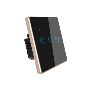 Pro series Smart Touch Switch, with metal frame Compatible with Alexa, Google & smart Life app (3 Gang, Black with golden frame)