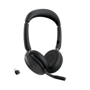 Evolve2 65 Flex MS Teams Wireless Bluetooth Headset with USB-C Adapter, Hybrid ANC Headphones, Foldable Business Headset, ClearVoice Mic, 20Hr Talk Time, Portable Office Headphones.