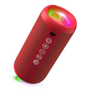 Portable Bluetooth Speaker: IPX7 Waterproof, 24W Loud Sound, Deep Bass, Bluetooth 5.3, LED Lights, Wireless Stereo Pairing, 30H Playtime, for Home/Outdoor/Party/Beach, Birthday Gift (Red)