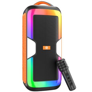 80W PartyBox Speaker with Wireless Mic | Dual 4" Deep Bass Drivers, AI Sound Boost, RGB Party Lights, BT 5.3, Water-Resistant, 10H Battery | Ideal for Parties, Karaoke & Gatherings (D-1342)
