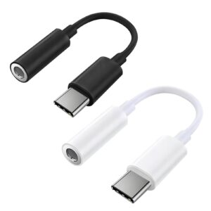 2 Pack USB C to 3.5mm Headphone Jack Adapter, Hi-Fi DAC Audio Converter with Microphone, Compatible with iPhone 15/Pro, Samsung Galaxy, iPad Pro, MacBook, Pixel, Black & White