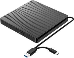 ULTRABYTES External DVD Drive USB 3.0 Type-C USB C Portable DVD Player for Laptops CD DVD +/-RW Disk Drive CD ROM Burner Writer CD/DVD Burner Reader for Laptop, Desktop, Windows, Linux, OS