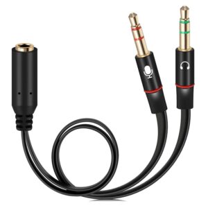 Gold Plated 3.5 mm Headphone Splitter for Computer 2 Male to 1 Female 3.5mm Headphone Mic Audio Y Splitter Cable Smartphone Headset to PC Adapter – (Black,20cm)